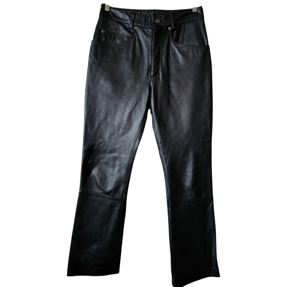 Retro Y2K Wilsons Leather Pants Womens Size 10 Black Straight Leg Moto 29x30"